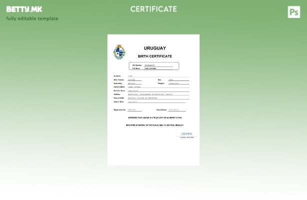 модерен стил Уругвај витален рекорд извод од матична книга на родени Шаблон за W